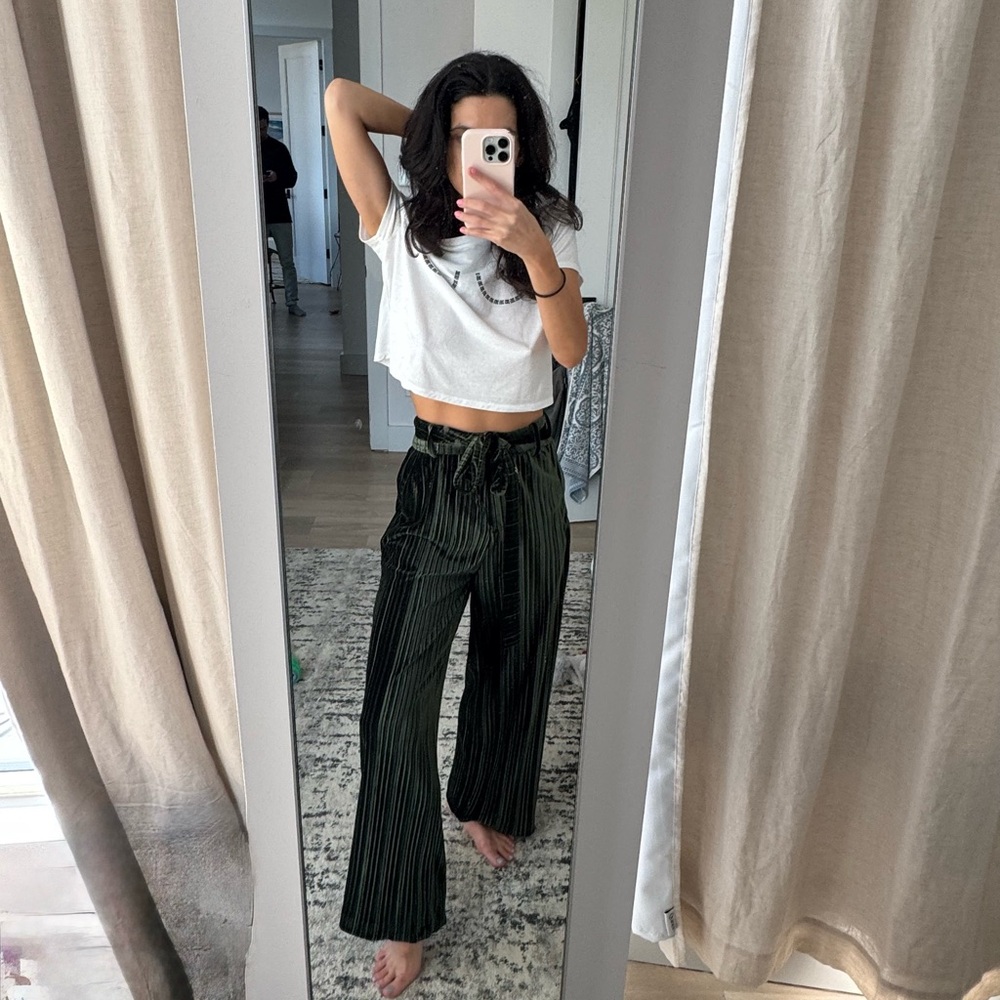 Line & Dot Forest Green Striped Velvet Pants